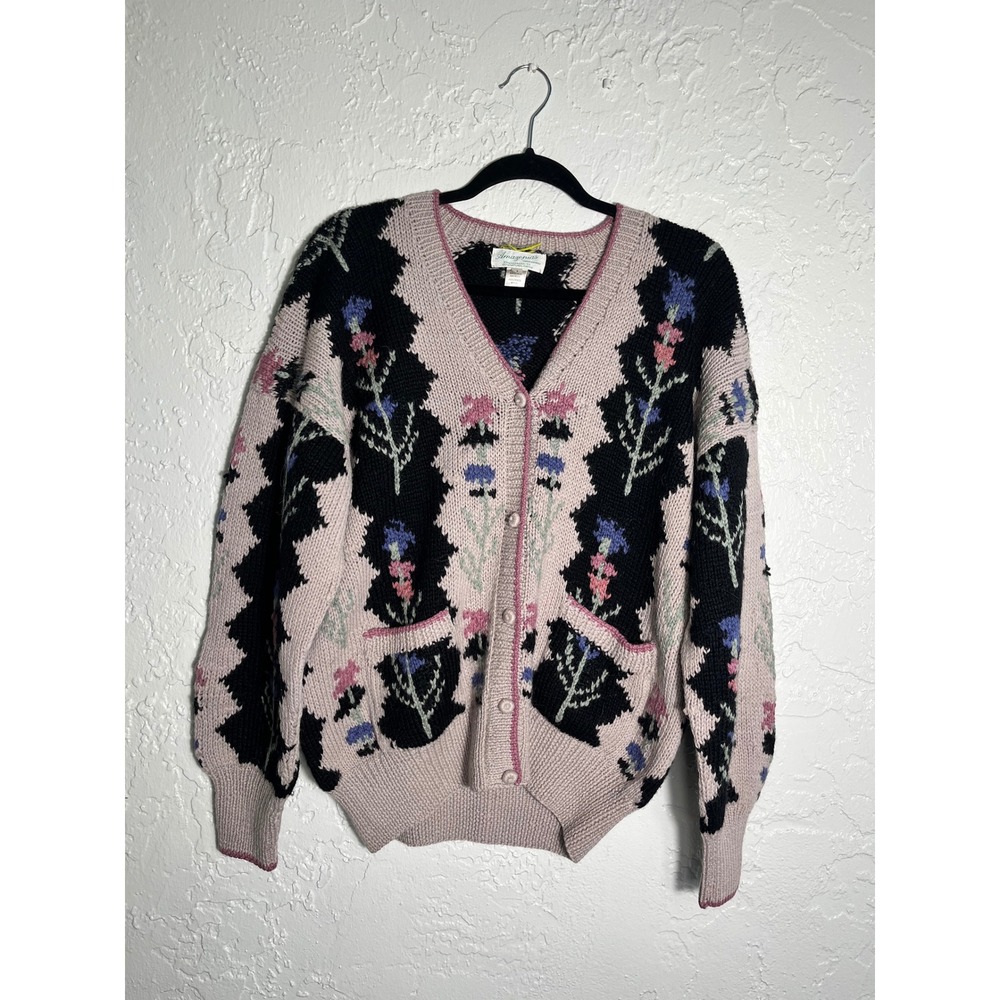 Amazonias Alpaca Wool Floral Cardigan Sweater Handmade Peru‎ Breckenridge Large